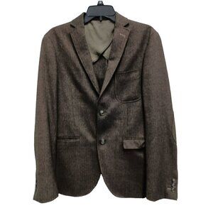 Vintage Frank & Oak Mens Sports Coat Jacket Size 36 Gray Herringbone Wool Blend